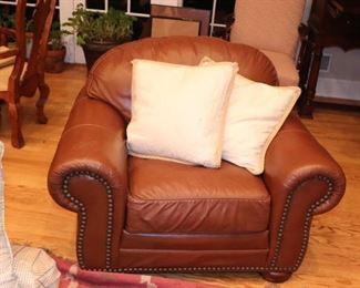 Nail Head Easy Chair and Decorative Pillows