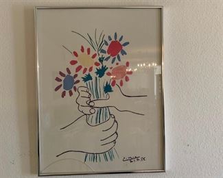 1958 Vintage Picasso “Hands With Flowers” Print   Bouquet Of Peace