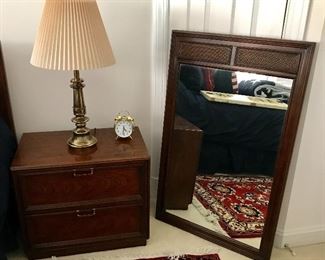 Drexel mirror and one of two matching nightstands