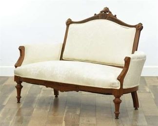 Carved Victorian Eastlake Style Ivory Loveseat 