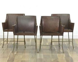Set Of 4 Mid Century Modern Leather Dining Chairs 