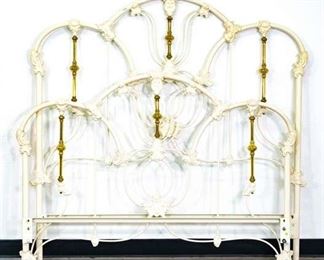 Full Size Ornate White Metal Head Foot Board