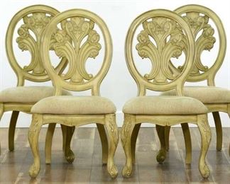 Set Of 4 Carved French Regency Openwork Dining Chairs