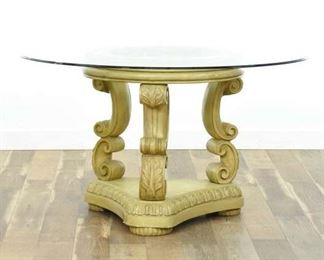 Large Round Regency Dining Table W Glass Top 