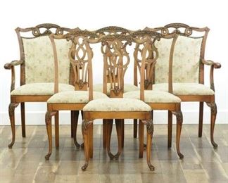 Set Of 6 Carved Chippendale Style Dining Chairs