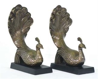 Pair Vintage Brass Peacock Bookends 