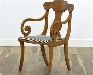 Drexel Biedermeier Curled Armchair W Stripe Upholstery