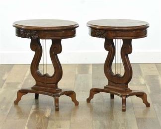 Pair Of Carved Victorian End Tables W Lyre Base 