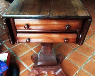 Antique 2-Drawer Drop Leaf Sewing Table