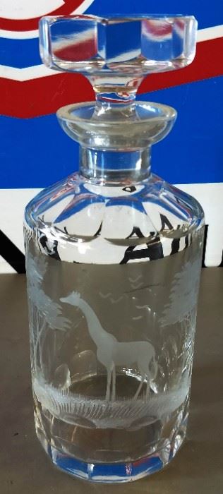 Crystal Decanter with Etched Giraffe