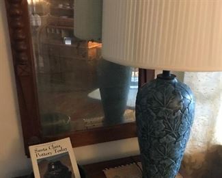 VICTORIAN MIRROR, PORCELAIN LAMP