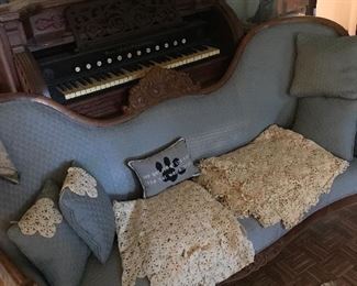 VICTORIAN SOFA, HAND CROCHETED SPREADS