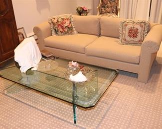 Upholstered Sofa with Rectangular Glass Coffee Table