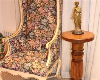 Floral Wing Back Chair, Pedestal and Small Statuary (Bronze)