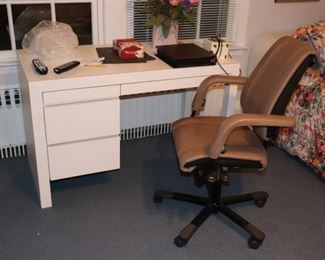 White Desk and Brown Desk Chair