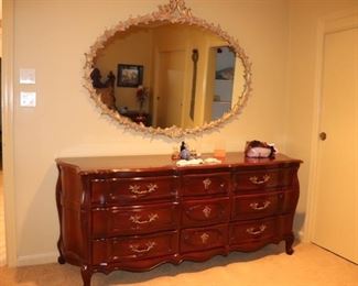 Dresser and Large, Oval, Decorative Mirror