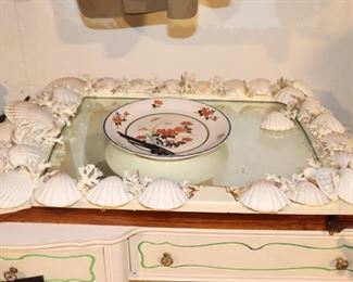 Shell Mirror and Floral Dish