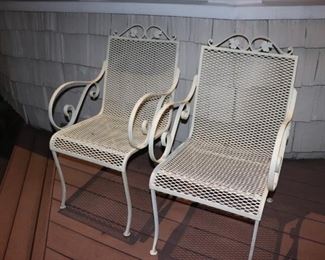 Pair of White Wrought Iron Chairs