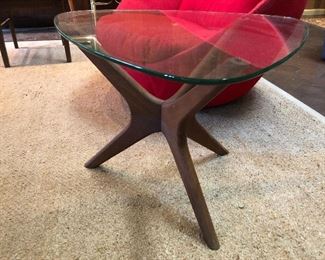 1960s Adrian Pearsall Jacks end tables with original glass. 1 of 2 matching tables. 