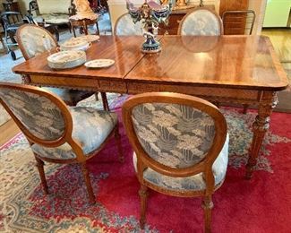 Continental mahogany carved dining table with 10 chairs
