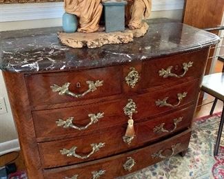 French Louis XV  Style Marble topped Commode, Inlaid, Bronze Mounts