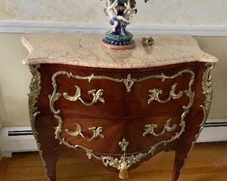 French Louis XV Style Commode, Inlaid, Bronze Mounts