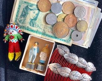Currency, coins and barrettes