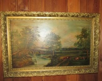 Antique oil painting with cows