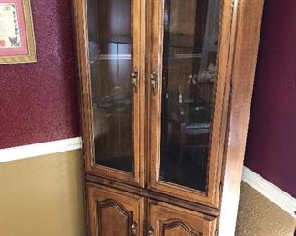 Corner China Cabinet with glass shelves & lite! 