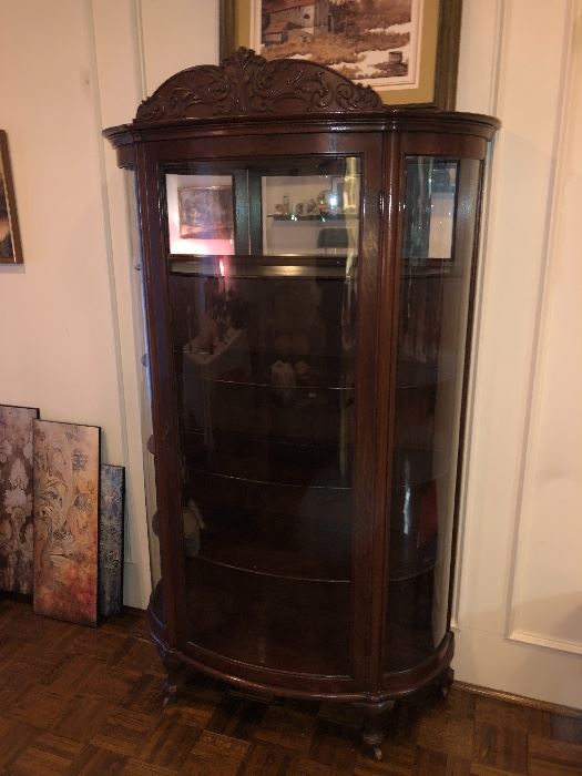Beautiful Antique Curved Glass Small China Cabinet. 