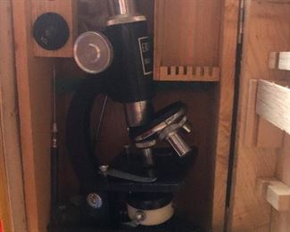 Vintage microscope, I'm sorry, we did not find any frogs in sacks of hermetically sealed formaldehyde like Cher and I did in the 60s when our brother got one of these for Christmas. Thank God