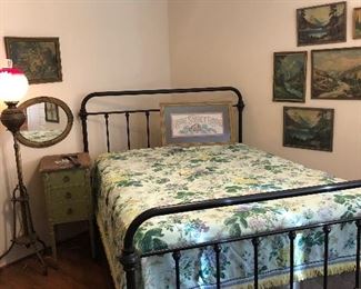 metal bed - old linens globle lamp