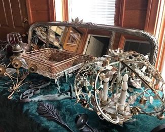 metal light and baskets