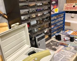 Vintage label maker, tool organizers...