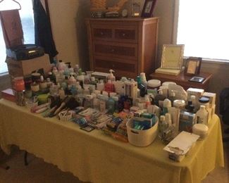 A table full of body and bath lotions 