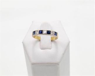 18k yellow gold and sapphire ring ,                                                    total diamonds weight 0.27 Ct, total sapphire weight 0.75 Ct. 