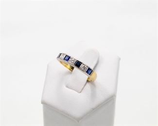 18k yellow gold and sapphire ring ,                                                    total diamonds weight 0.27 Ct, total sapphire weight 0.75 Ct. 