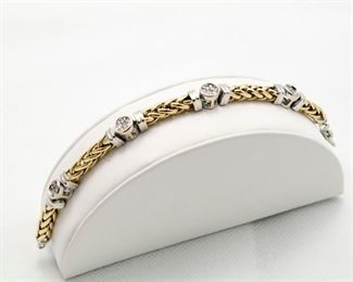 14k yellow & white gold diamond bracelet with total weight of round brilliant cut diamonds of 1.00 Ct. 