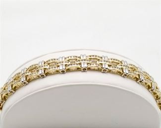 14k yellow & white gold diamond bracelet with 180 round brilliant cut diamonds total weight of 5.00 Ct. 