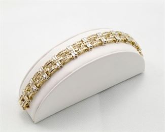 14k yellow & white gold diamond bracelet with 180 round brilliant cut diamonds total weight of 5.00 Ct. 
