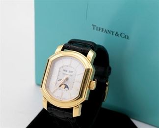 Tiffany and Co 18K Moonphase Triple Date Skeleton Back Watch