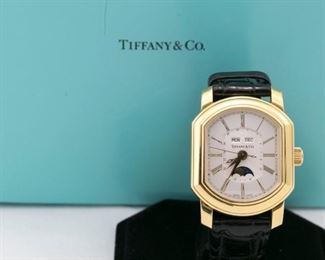 Tiffany and Co 18K Moonphase Triple Date Skeleton Back Watch