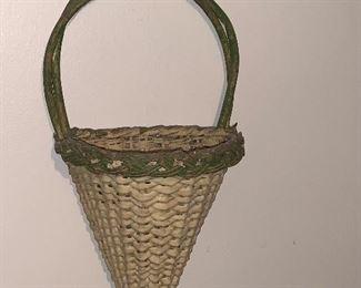 GREAT EARLY PAINTED WALL BASKET