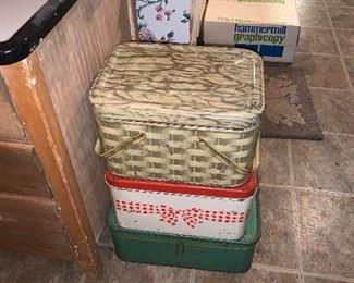 ANTIQUE METAL PICNIC BASKETS