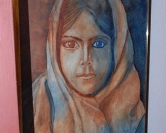 Framed watercolor by local artist Brett Thomas, son of Gordon Thomas.