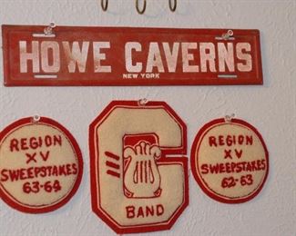 Metal sign, Howe Caverns, New York. Greenville band patches
