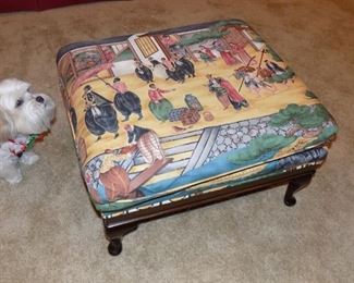 This is a custom upholstered ottoman-Elke