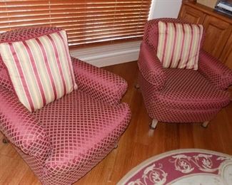 pair upholstered club chairs