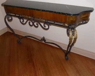 marble top wrought iron console table