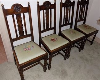 set of 4 Barley Twist chairs with needlepoint seats